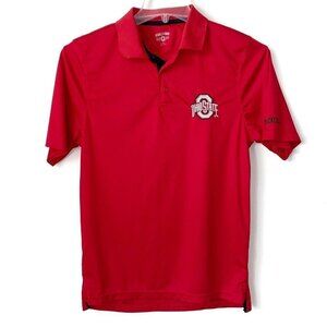 Ohio State Polo Shirt Mens Small Scarlet & Gray Embroidered Logo Red Side Slits